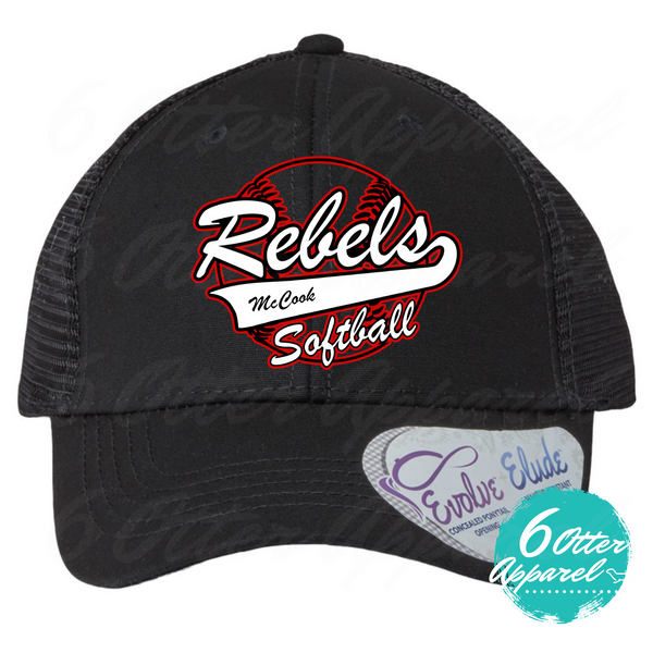 REBELS SOFTBALL SNAPBACK TRUCKER HAT- PONYTAIL AND CLASSIC