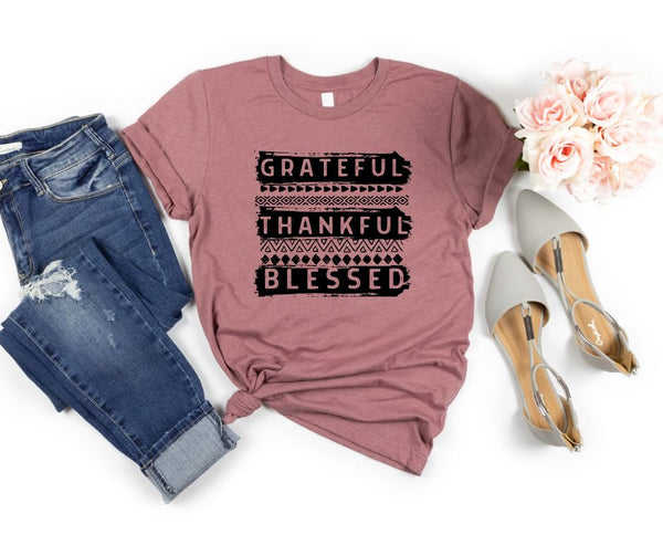 Thankful Grateful Blessed Stacked-Black